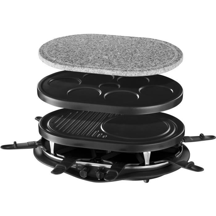Russell Hobbs 21000-56 Appareil Raclette Multifonctions Quatuor 1200W 8 Personnes, Pierre à Griller, Plaque Grill, Plaques Crêpes