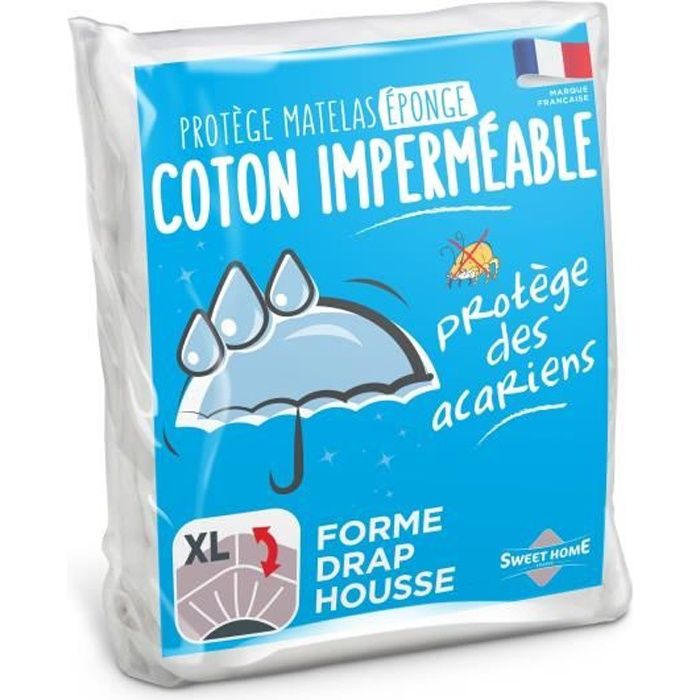 SWEETHOME Protège-matelas éponge 100% coton - Imperméable - 160x200 cm