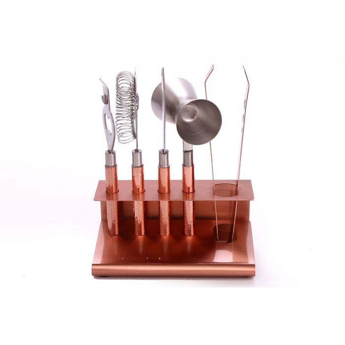 6 Ustensiles à cocktail en Inox martelé - Couleur cuivrée