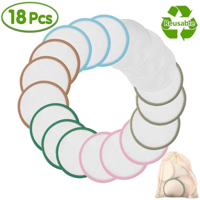 Stillcool® Paquet de 18 PCS Coton Demaquillant Tampons Lavable Réutilisable Bambou Bio Microfibre Pad Démaquillant