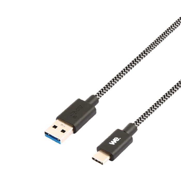 WEWE Câble USB-C mâle/USB A mâle tressé2 m - USB 3.1 gen 1 - noir et blanc ne s'emmêle pas Noir / Blanc