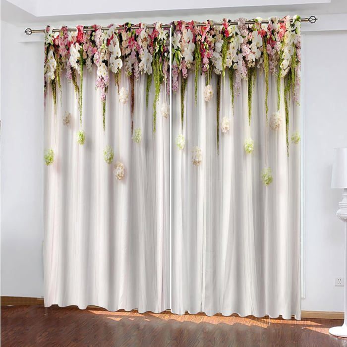 Rideaux Occultants 3D Lys De La Mode - Lot De 2 Rideaux Isolants Thermiques 228x228 Cm Pour Salon Et Cuisine