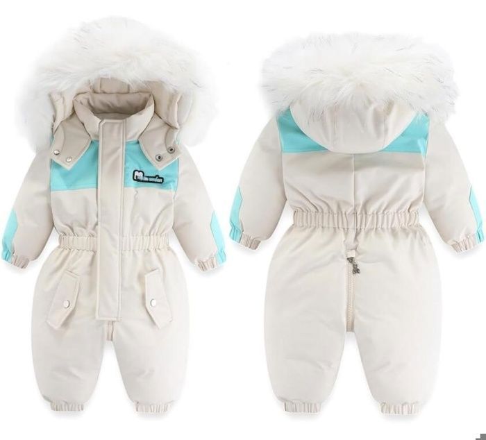 Combinaison Neige Bébé Avec Capuche à Oreilles - Coupe-vent Chaude - Couvre-pieds Intégrés - Taille 3-18 Mois - Double Fermeture éclair - 2