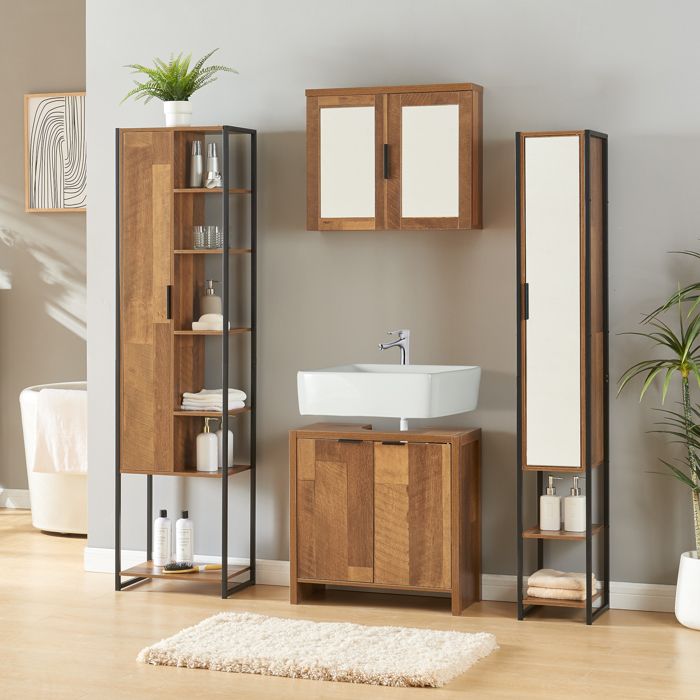 Ensemble de meubles de salle de bain 4 pièces Namsskogan effet noyer noir Ensemble de meubles de salle de bain 4 pièces Namsskogan effet noyer noir