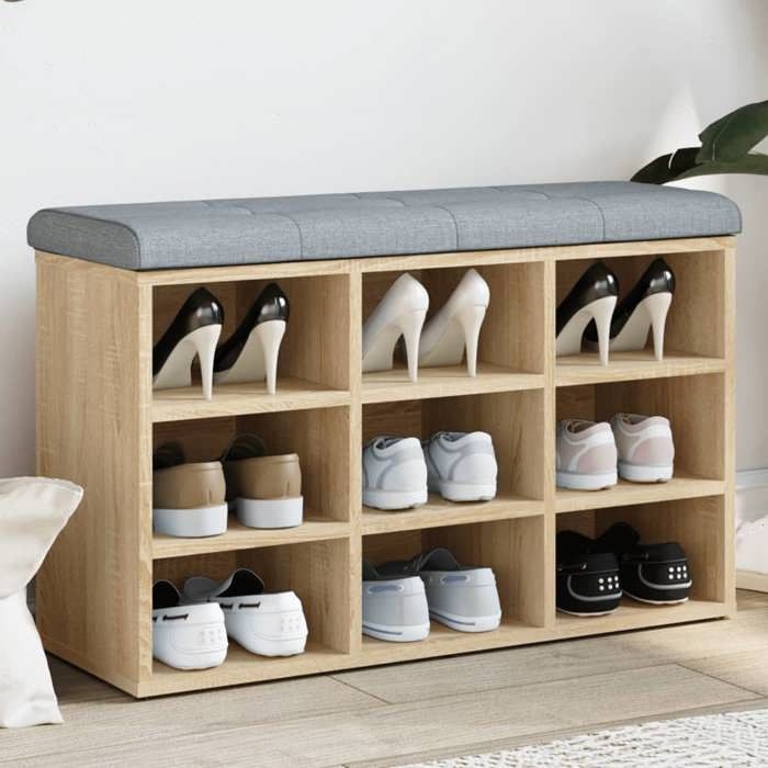 Banc De Rangement VidaXL Avec Coussin - Coffre Organisateur Moderne Chêne Sonoma Pour Couloir Et Salon