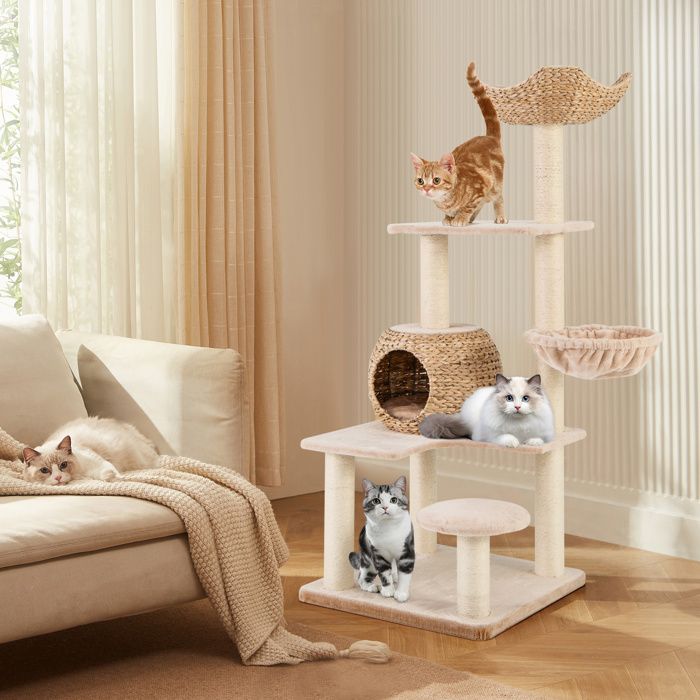 Meilleurs prix pour GOPLUS Arbre à Chat à Plusieurs Niveaux de 150 cm, Centre d'Activités avec Niche en Quenouilles,  Plateformes et Griffoirs en Sisal