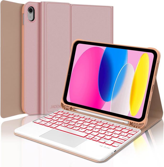 Étui Clavier AZERTY Avec Trackpad Pour IPad 10/11 Génération – Bluetooth, Détachable, Porte-Crayon – Rose