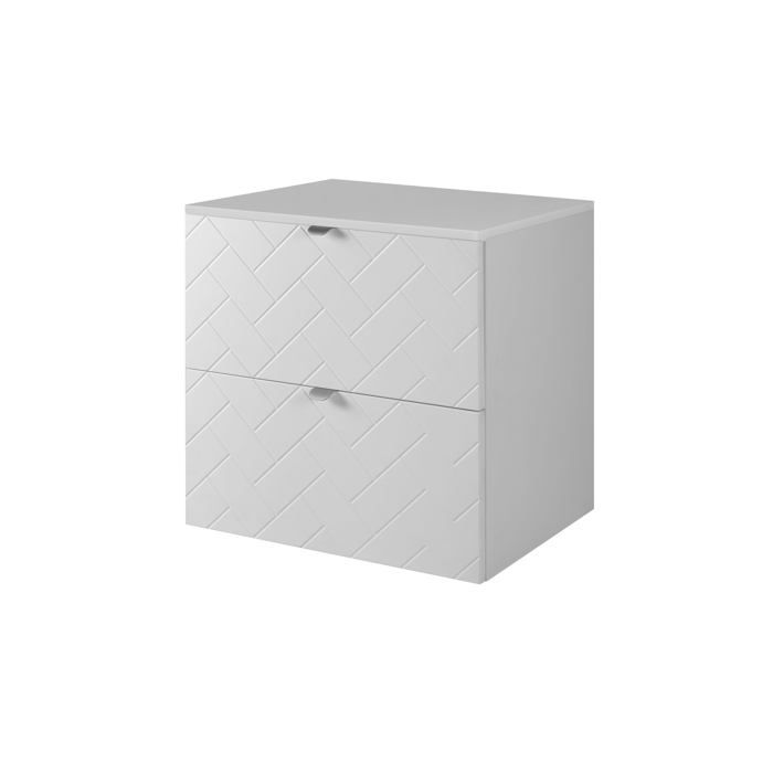 Meuble de salle de bain suspendu - Blanc - 60 x 57 x 46 cm - 2 tiroirs - Poignée argentée - MDF
