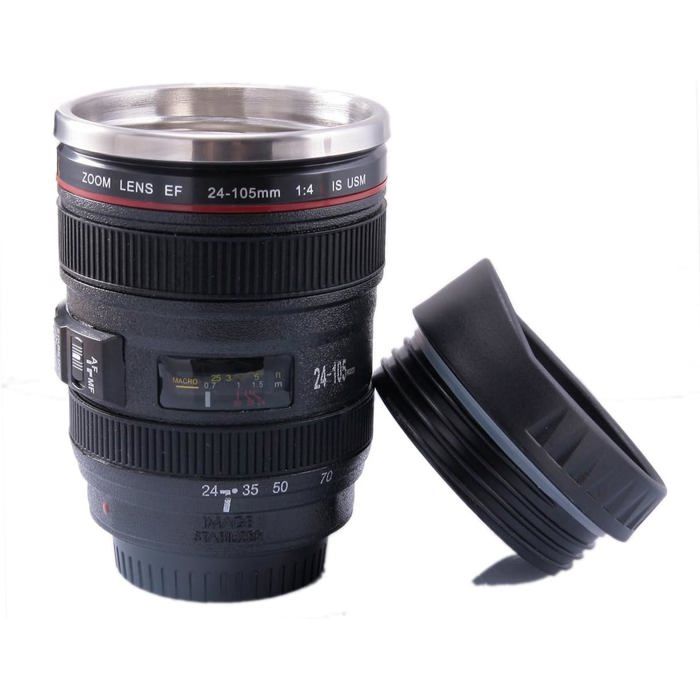 Tasse à café mug original et magique mug isotherme caméra objectif thermos café tasse bouteille objectif photo en acier inox cadeau
