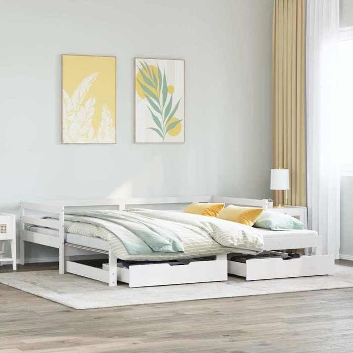 Lit dinvité Lit de jour/1 place avec gigogne et tiroirs - Intemporel - blanc 80x200cmCdiscount2025 FAFA 6388877