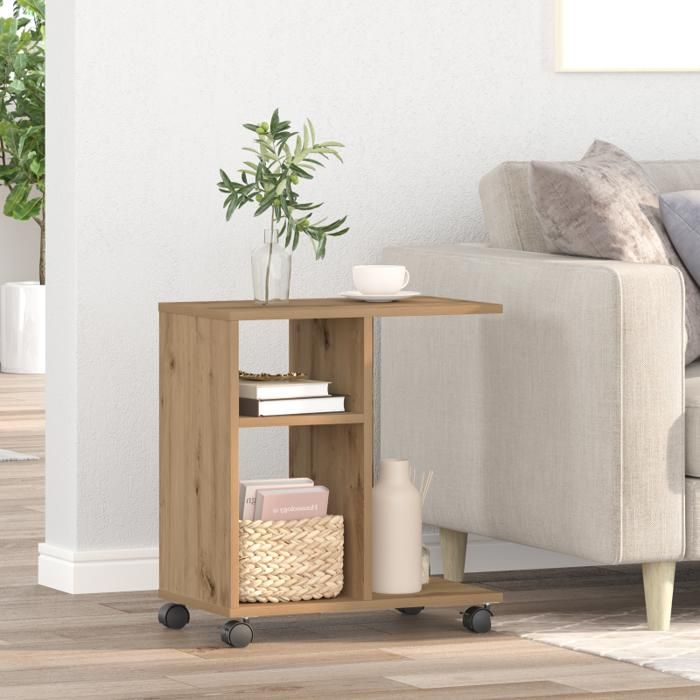 Table d appoint sur roulettes en chêne 50x30x55 cm en bois d ingénierie