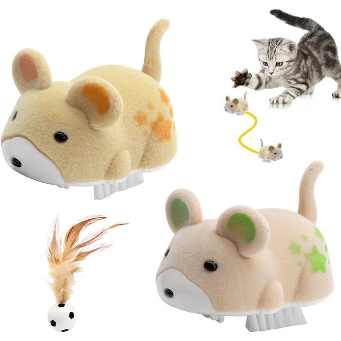 Jouet Chat Hamster Électrique Interactif – 2 Souris Automatiques Balle Rebondissante – Jeu Silencieux et Amusant pour Chat