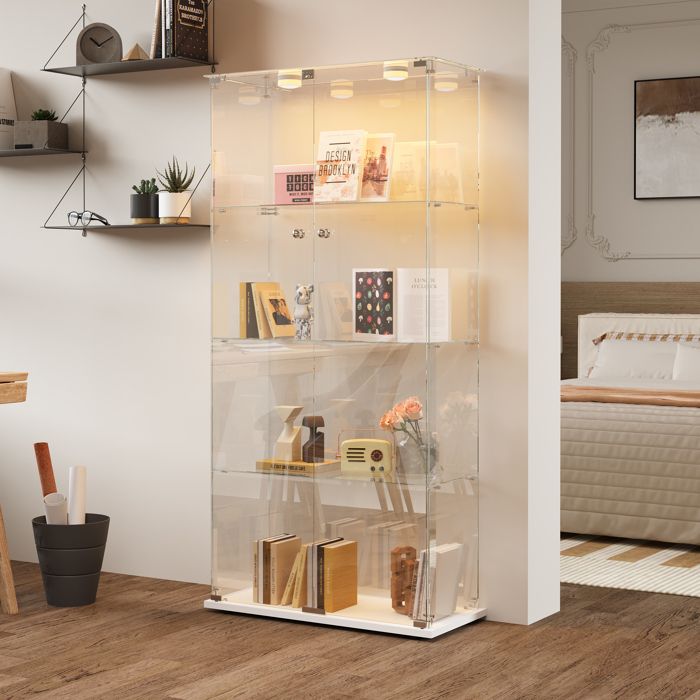 Vitrine pour CollectionVitrine en Verre avec LedArmoire de CollectionVitrines avec Porte et Serrure4 Étagères163x80x35cmBlanc