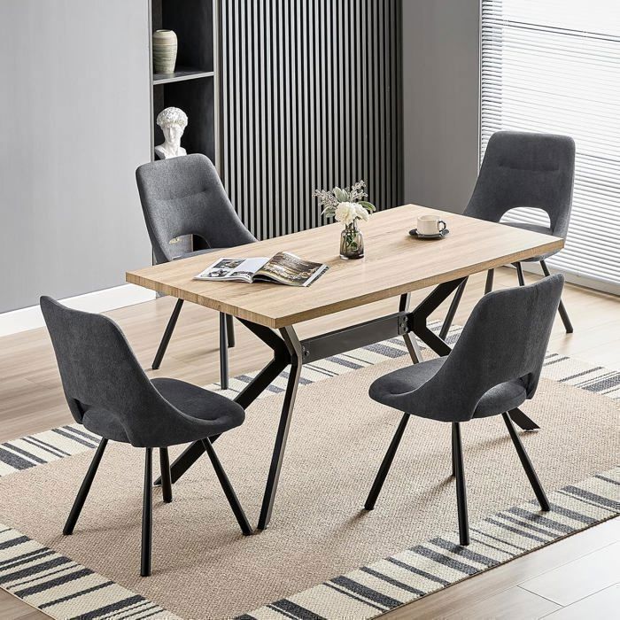 Ensemble table à manger - WAFTING - 140x80 cm - 4 chaises pivotantes 360° - Style scandinave - Finition aspect bois