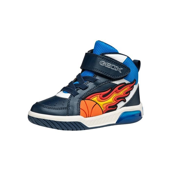 Geox Basket Montante à Lacets Geox Junior Inek Boy Geobuck+Text - Marine Bleu Claire