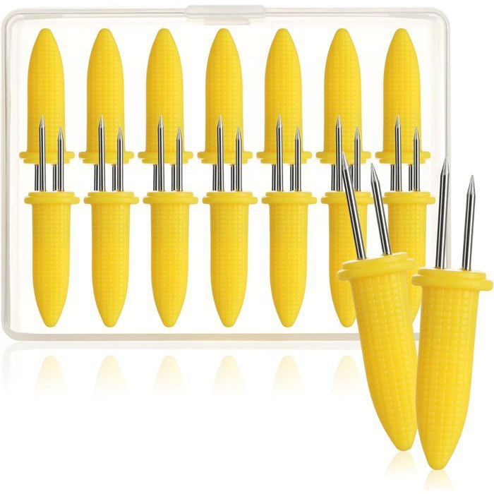 Lot de 12 supports à maïs en acier inoxydable, brochettes à maïs à deux broches, support à maïs pour gril, pics à maïs pour barbecue, Sweetc à deux broches | FR