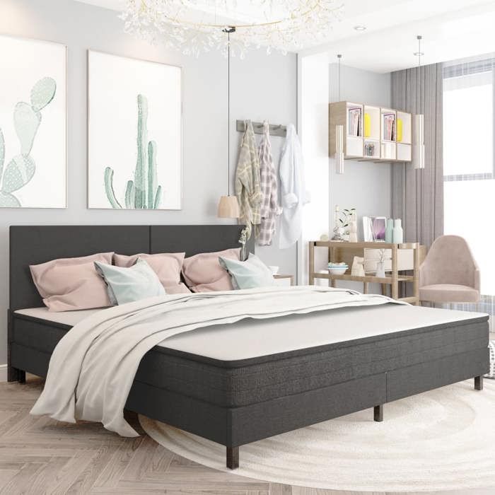 CHIC Lit adulte 2 places - 200x200 cm Sommier à lattes de lit gris tissu 200x200 cm #Sara60032
