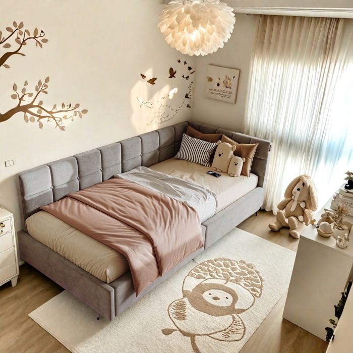 Lit Coffre 90x200 cm - Lit Simple en Velours - Lit Flottant avec Lumière LED -Lit Enfant - Gris