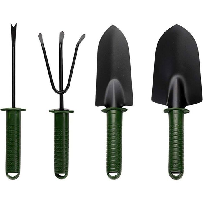 Mini ensemble doutils de jardinage - PZCC - Kit 4 pièces - Vert - Acier pulvérisé anti-rouille - Compact suspendable
