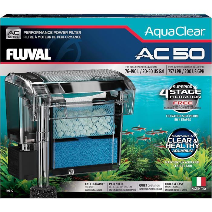 Filtre à dos - Fluval AquaClear AC50 - 757 l/h - Silencieux - Filtration 4 étapes