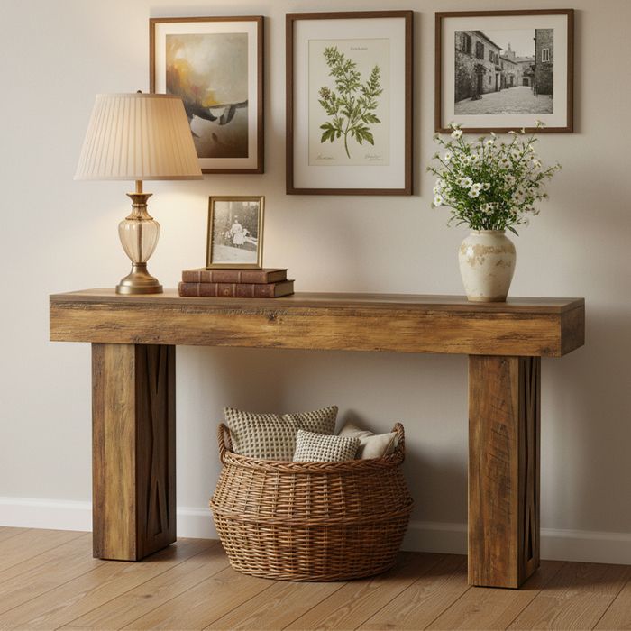 Table console de 160×35×85 cm entrée 2 étages table basse rangement bois ferme salon couloir marron