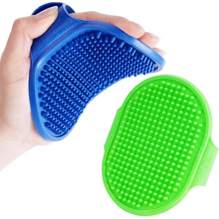 Lot 2 brosses bain chien en silicone souple poignée réglable apaisantes pour poils secs/longs