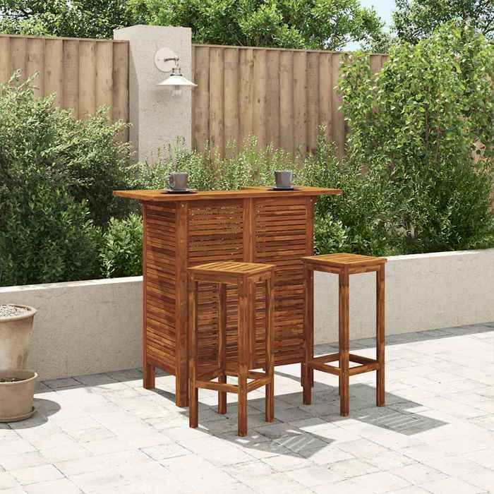 Ensemble de bar en bois dacacia - BURKE - 3 pièces - Bois dacacia massif - Finition à lhuile - 110x50x105 cm (table)