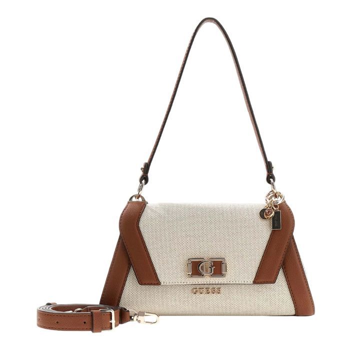 GUESS Sac à épaule beige marron pour femme - Karnilla Flap Shoulder Bag Natural / Cognac 333397