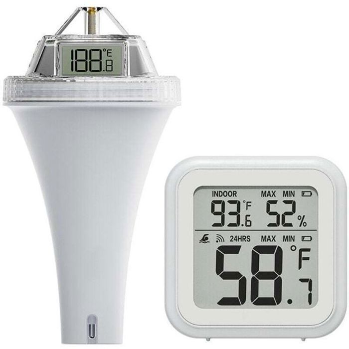 Thermomètre Flottant sans Fil pour Piscine avec Triple Écrans LCD Moniteur de Température de lEau Extérieure pour Piscine Aquariu