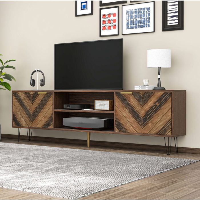 Meuble TV vintage avec 2 portes 157x38x48 cm en Bois et MDF. Bois Foncé