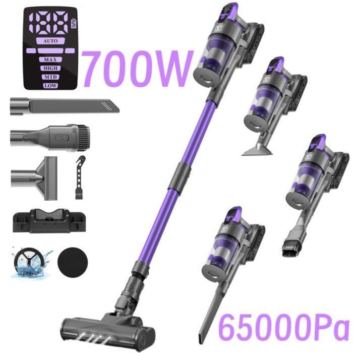 Aspirateur sans fil balai 65000Pa 700W  4 vitesses 8 en 1 2900mAh 70min LED filtration