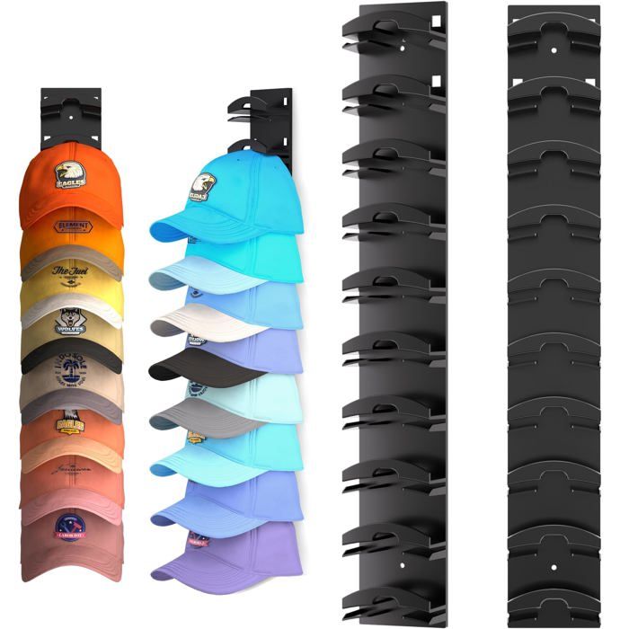 Support casquettes - Lot de 2 20 chapeaux autocollant sans perçage noir Cuneary