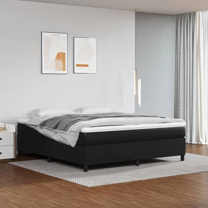 Noir Lit 2 Places：160x200 cm - Design classique - Structure de lit à lattes - noir 160x200 cm similicuir 93932843311626