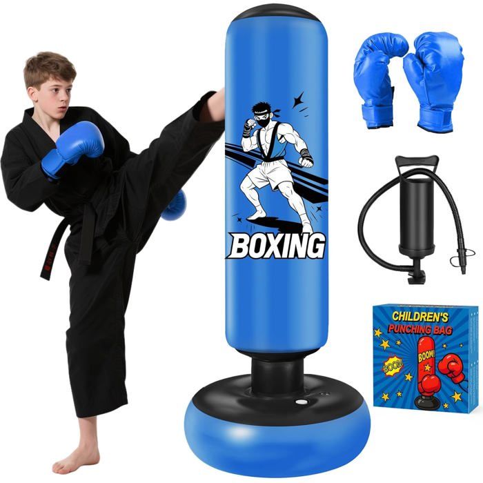 Sac De Frappe Enfant 160cm Ninonly – PVC Ultra-résistant, Gonflable, Avec Gants De Boxe, Pour 3-12 Ans