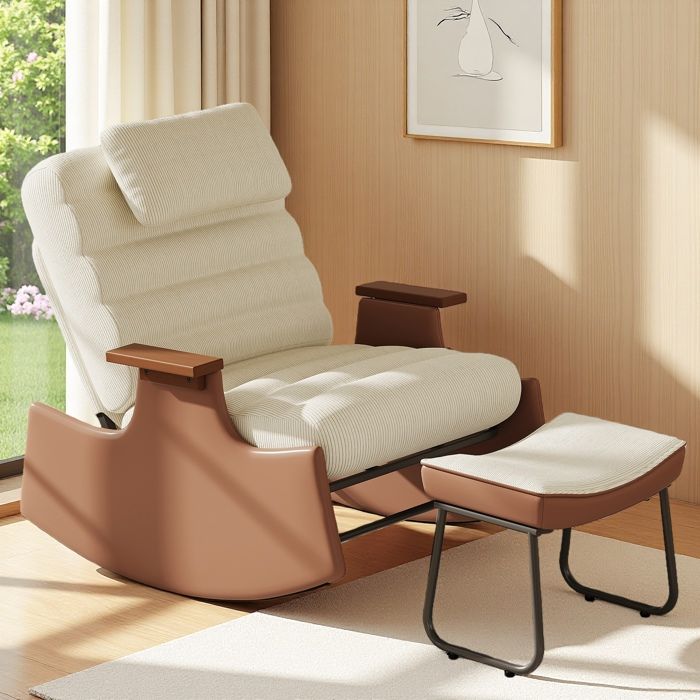 Fauteuil à bascule - URBANLUXE - Rocking - Dossier 3 positions - Appui‑tête + repose‑pieds - Accoudoirs simili cuir