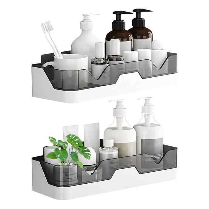 Lot de 2 étagères de douche sans perçage support mural plastique blanc design contemporain rangement salle de bain
