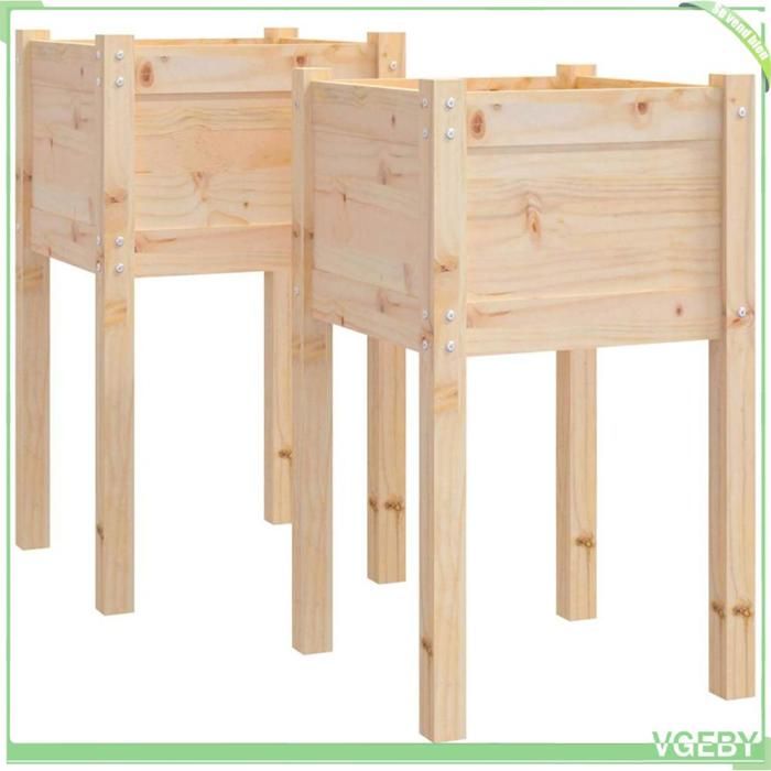 Jardinières dextérieur - FAFEICY - 810790 - bois de pin massif - 40x40x70 cm - lot de 2