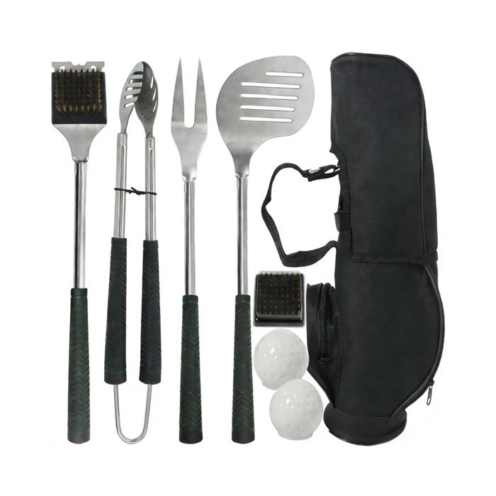 Ensemble BBQ 6 Pièces Style Club de Golf avec Poignées en Caoutchouc Noir Idéal Cadeau Fête des Pères et Anniversaire
