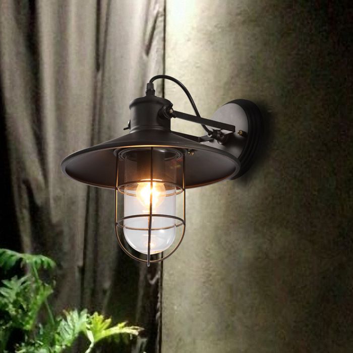 WOTTES 1 x Applique Murale Vintage Exterieur Lampe Murale Industrielle Applique Mural Rétro Noir Pour Patio Jardin Balcon Couloir