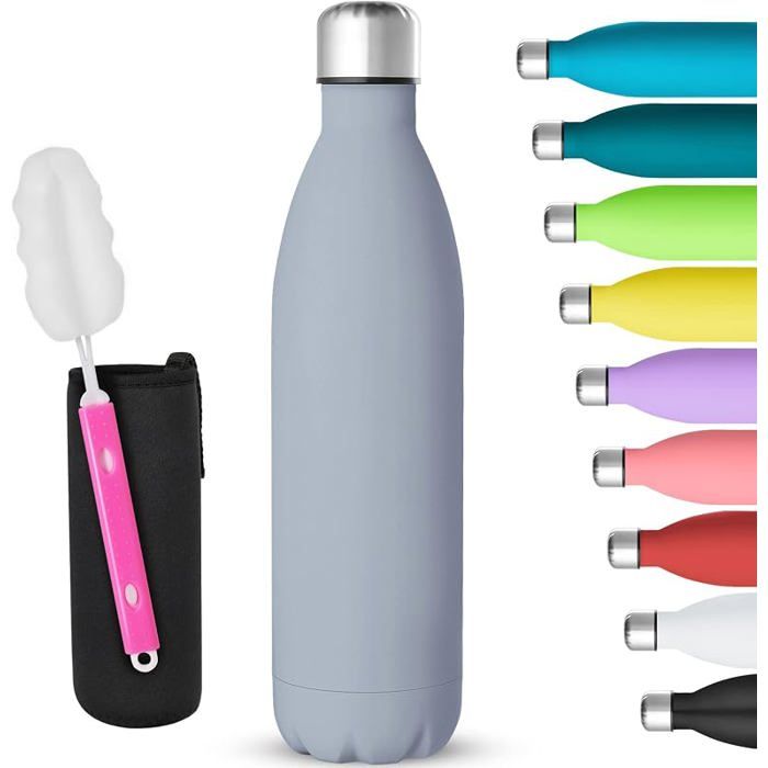 Gourde Isotherme 750MLGourde Inox Isotherme à Double Paroi Isolée sous Vide 12 Heures Chaudes et 24 Heures Gris 750 ml