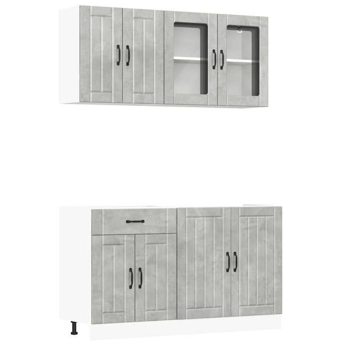 Bois Ensemble de rangement cuisine 4 pcs Meuble cuisine Lucca en bois dingénierie gris béton 80x46x81.5 cm CC3546