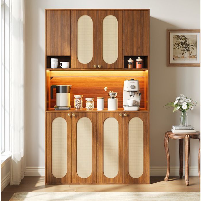 VUENOR Buffet haut 106 x 40 x 178 cm naturel avec 8 portes et LED reglable