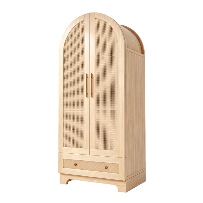 Armoire penderie – double porte 70 x 55 x 170 cm 2 tiroirs effet rotin coloris bois