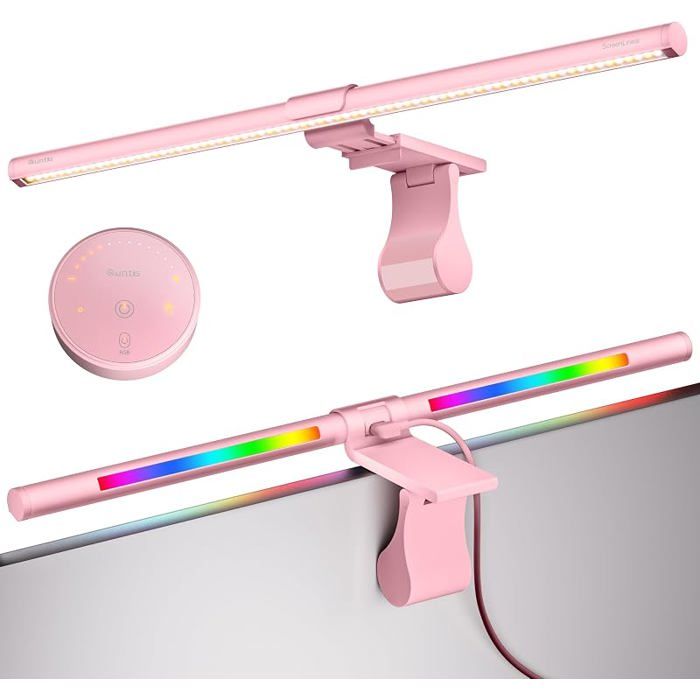 Lampe Écran Pc Télécommande RGB Monitor Light Bar Rose 88+56 LED 15 Couleurs Rétroécirage RGB Régble Rose