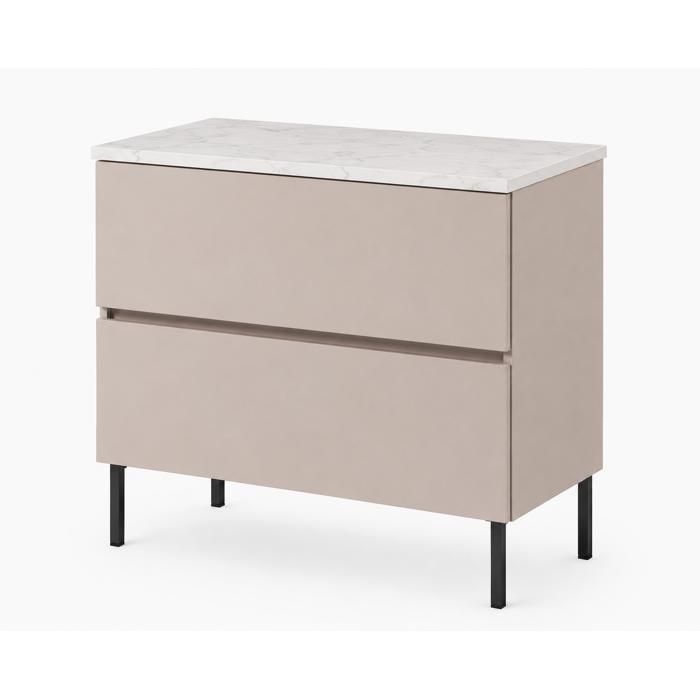 Meuble sous vasque - 3XE LIVING - 80 cm - Cachemire - Plan Marbre Bianco - 2 tiroirs à fermeture douce