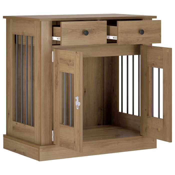 {136843}Niches pour chiens - Meuble de cage pour chien - Design ventilation - Chêne artisanal - 80x475x80 cm - poids:27.05 kg