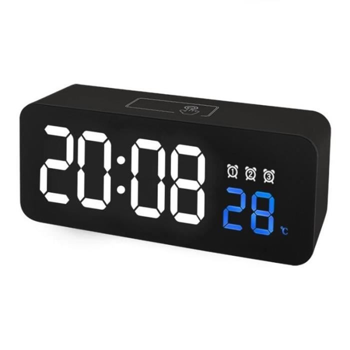 hinrey Réveil Nuérique, Reveil atin LED Horloge Digitale avec Affichage Date, Tepérature, 2