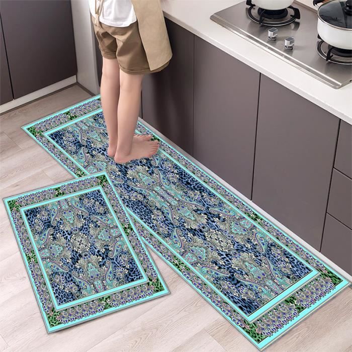 Tapis De Cuisine Lavable 2 Pièces - 50x80cm + 50x160cm Vert/noir Antidérapant
