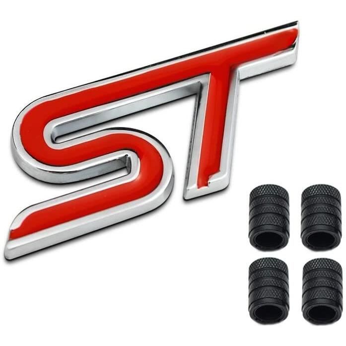 Emblème Voiture Métal 3D Logo S ST + 4 Bouchons De Valve Moletés - Autocollant Chromé Pour Personnalisation