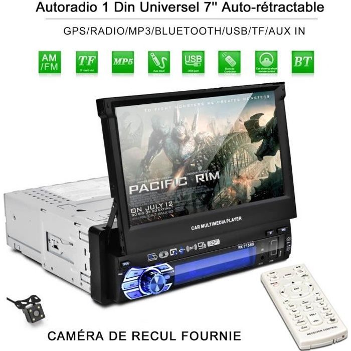 Autoradio Bluetooth GPS Voiture Stéréo 1 Din 7'' Écran HD 1080p FM / AM /  MP3 / SD / USB Lecteur Mains Libres et Caméra de Recul - Cdiscount Auto